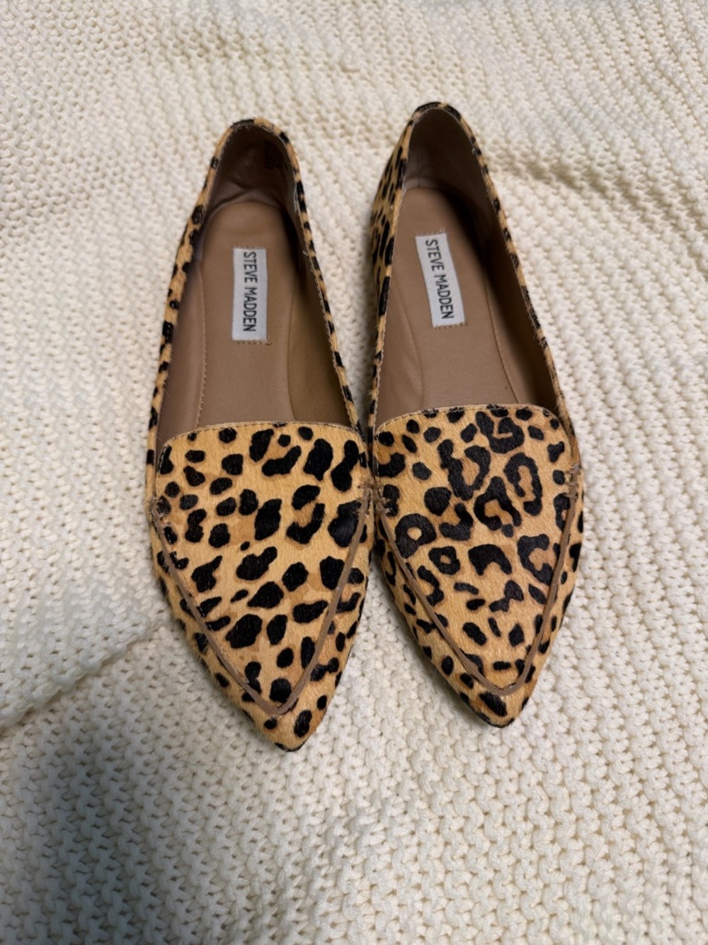 Steve Madden Leopard Print Pointed Flats - Tan/Black